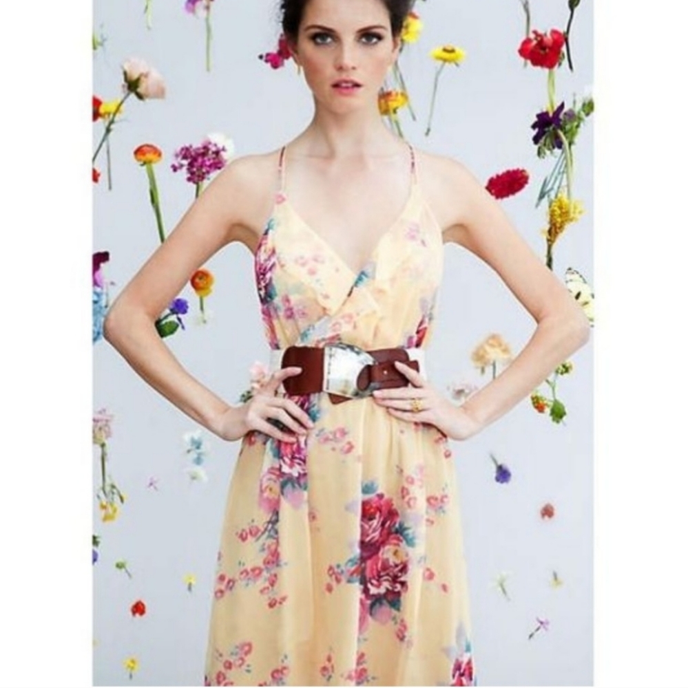 Anthropologie Meadow Rue Yellow Floral Silk Dress